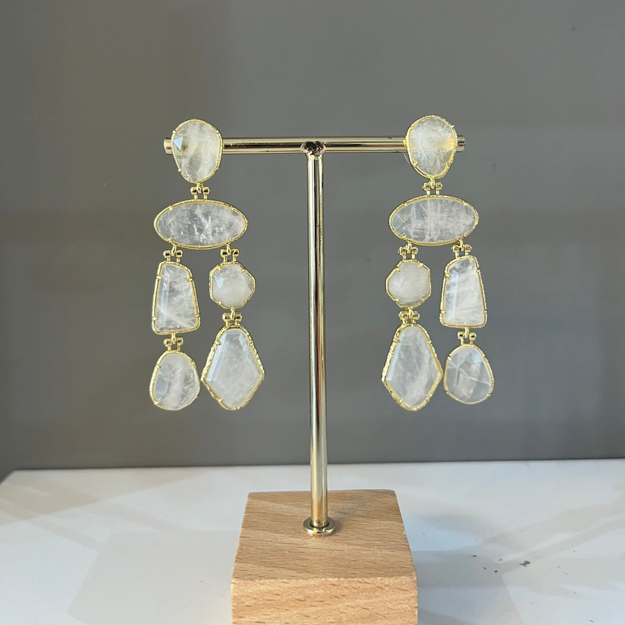 White Irregular Double Quartz Earrings