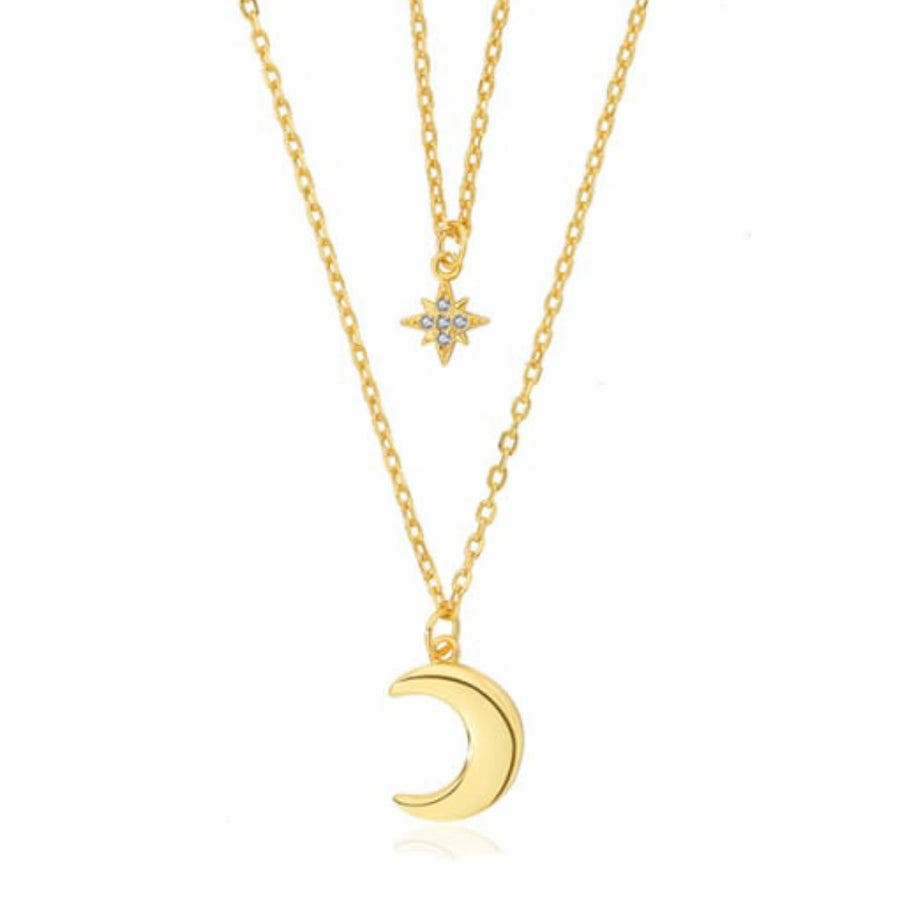 Gold Double strand moon and star necklace