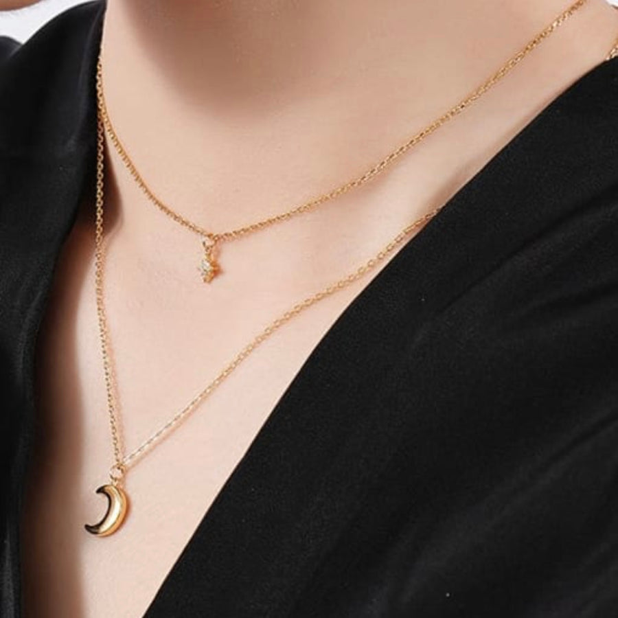Gold Double strand moon and star necklace