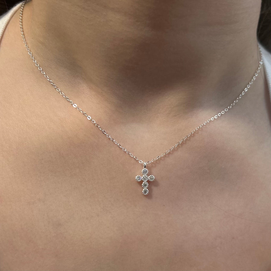 Sterling Silver Crystal Cross And Chain