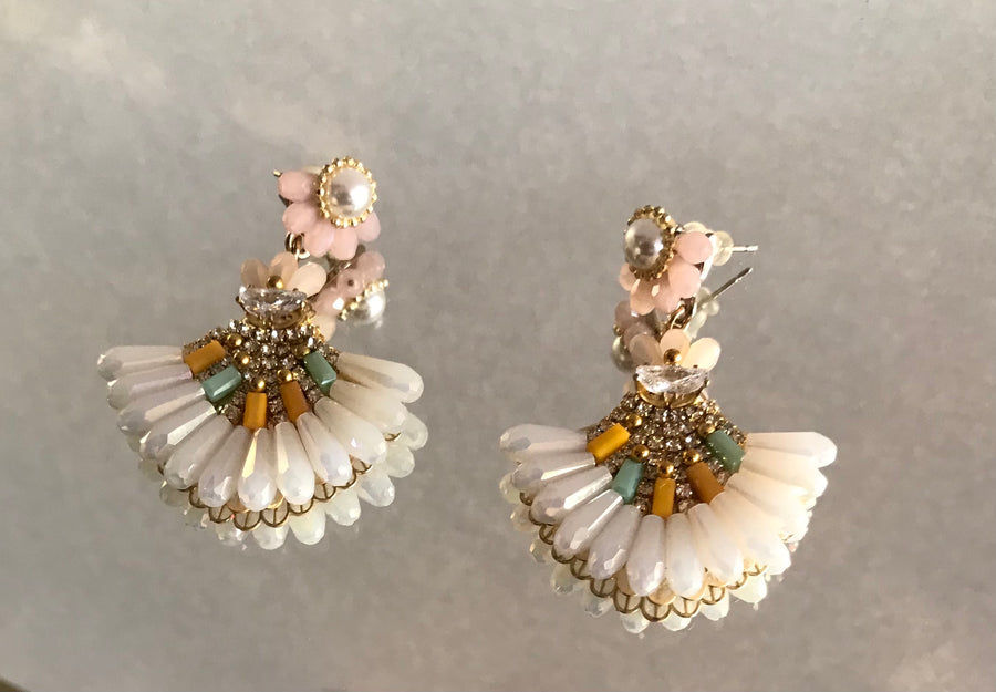 coloured fan crystal earrings