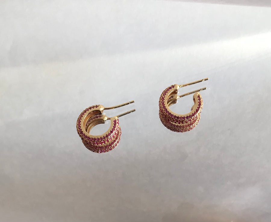 gold and pink crystal hoops
