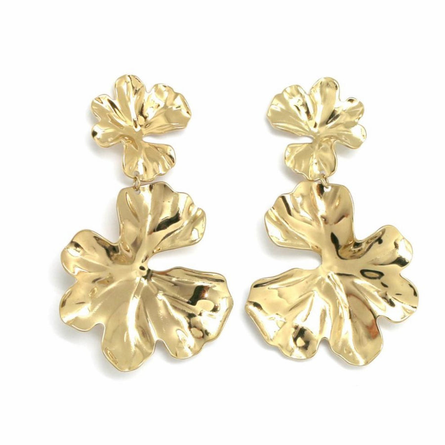 Gold Double Flower Statement Earring