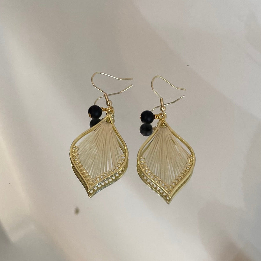 Gold/White Earring with Black Bead.