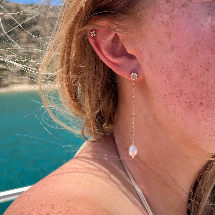 Gold Freshwater Pearl Drop Earring