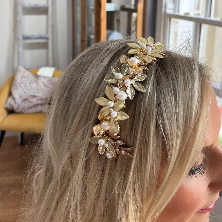 Gold Leaf and Pearl Half Hair Band