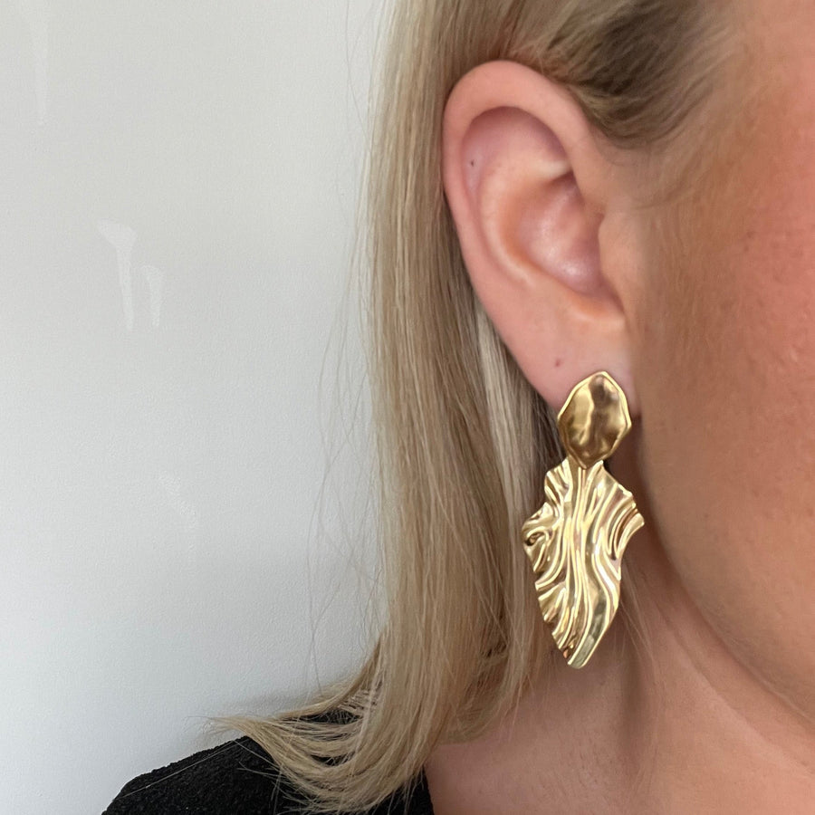 Gold Wavy Statement Earrings