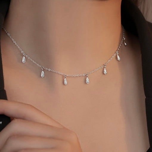Sterling Silver Multi Water Drop Minimalist Necklace