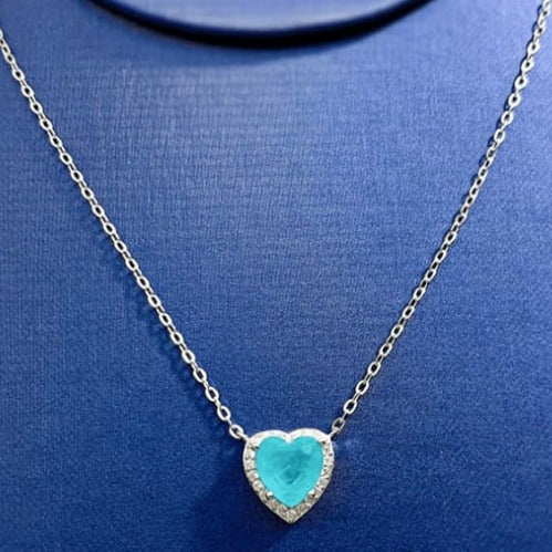 Sterling Silver Cubic Zirconia Aqua Heart Necklace