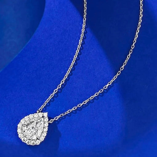 Sterling Silver Diamond Pear Shaped Necklace