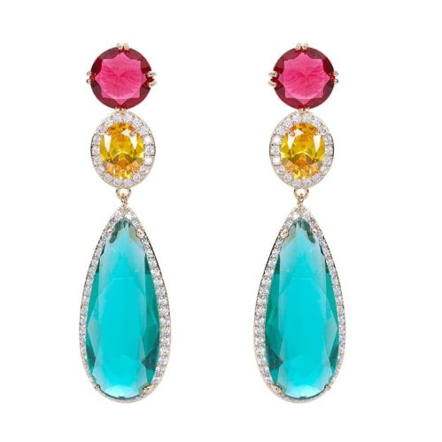 Teardrop statement earring red, citrine and turquoise