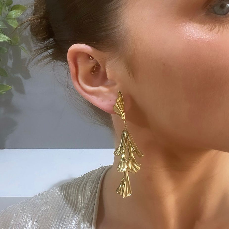 Gold Asymmetrical Leaf Statement Earrings