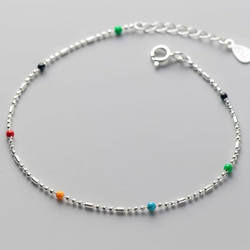 Sterling Silver Multi Coloured Bead Bracelet