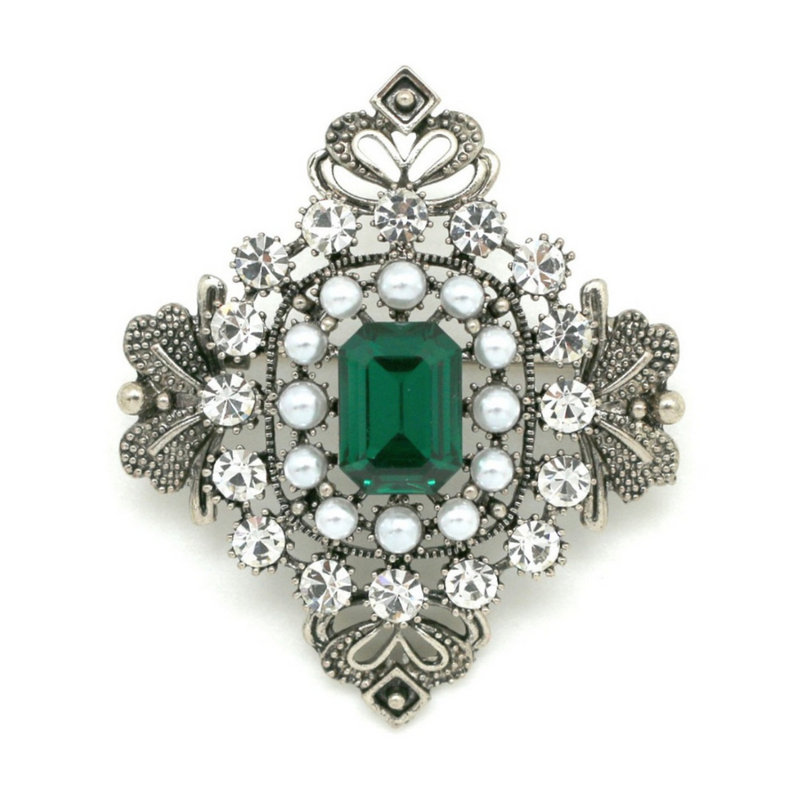 Royal pearl & green brooch