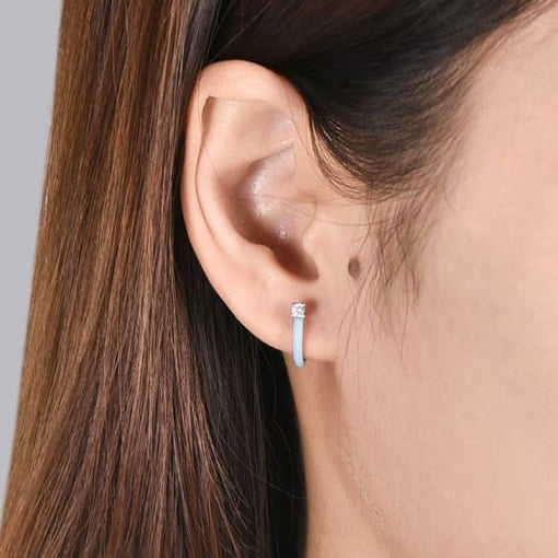 Sterling Silver Enamel Blue Geometric Huggie Earring