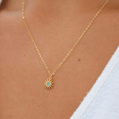 Turquoise Sun Minimalist Gold Necklace