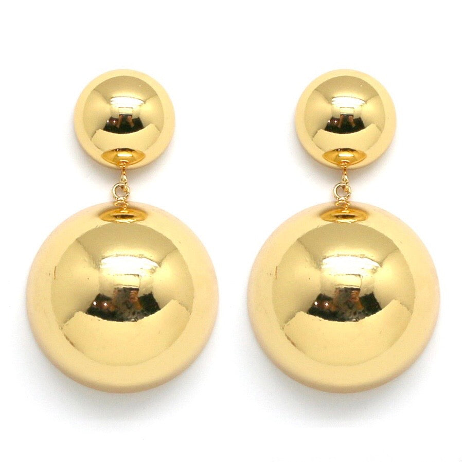 Gold Double Sphere Earring