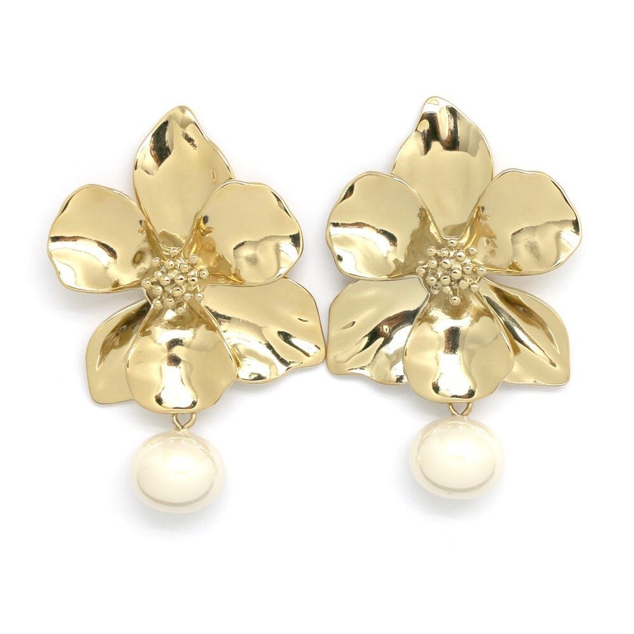 Statement Flower Pearl Drop Earrings