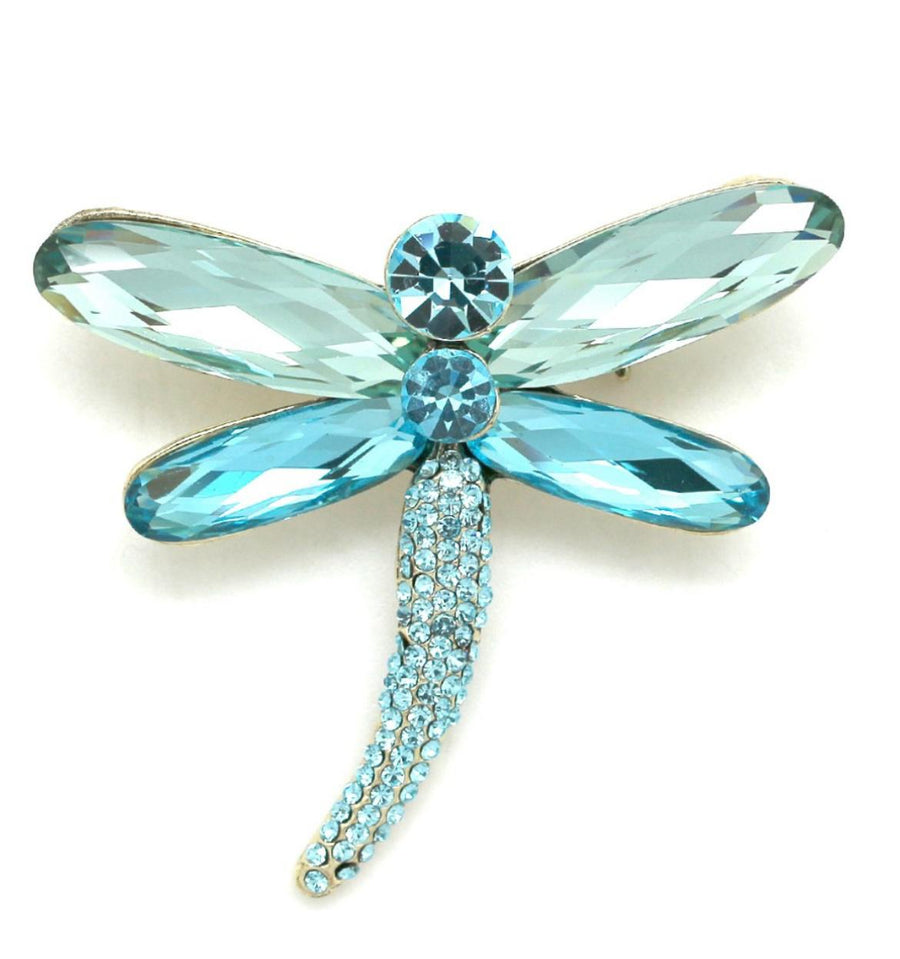blue dragonfly crystal brooch