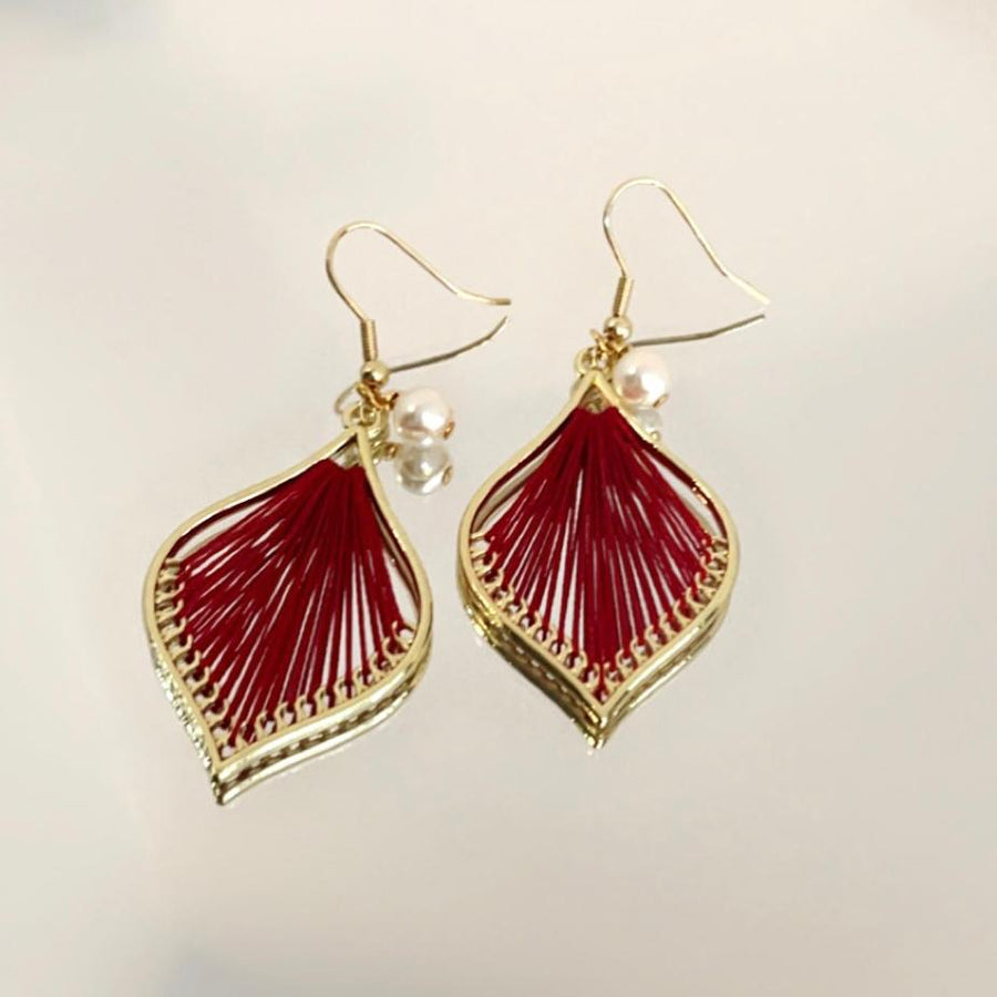 Gold /Red Earring with Freshwater Pearl