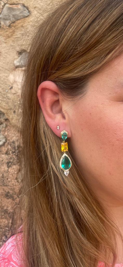 Green and Citrine Crystal Teardrop Earrings
