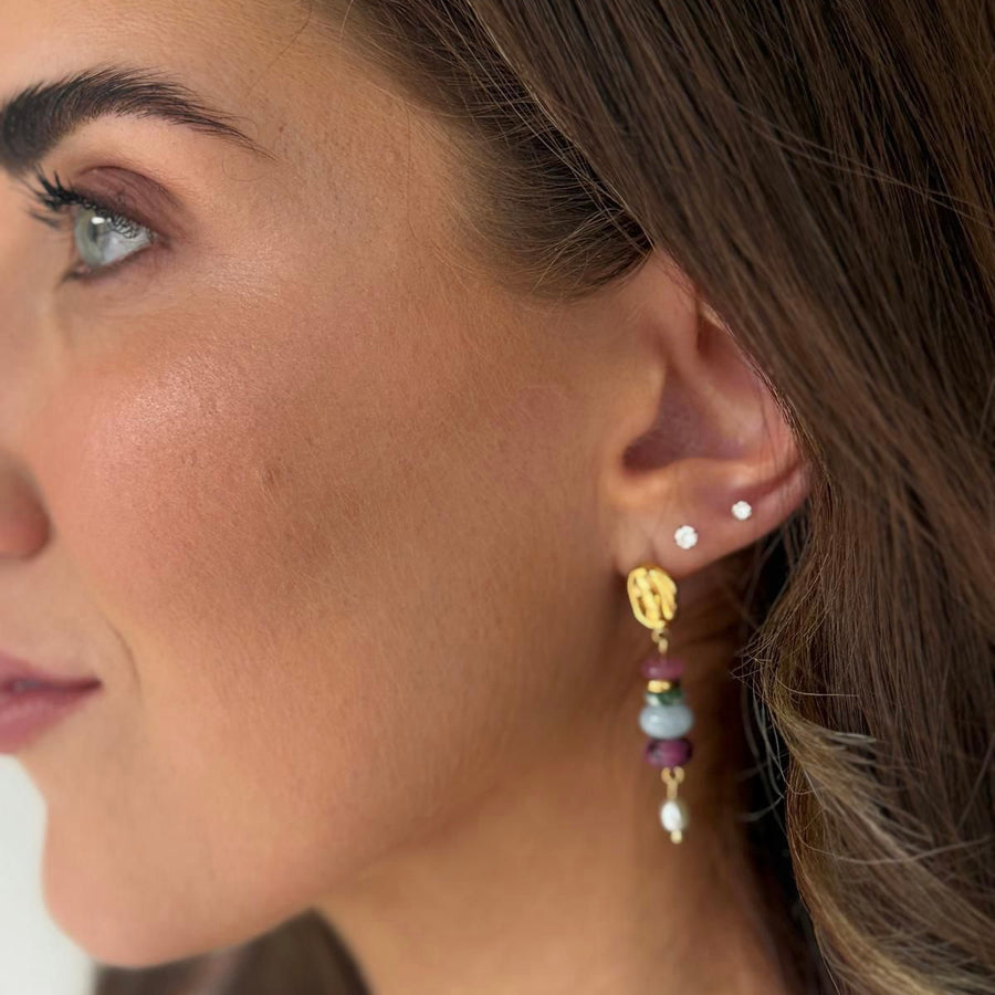 Natural Purple & Pink Stone Drop Earrings