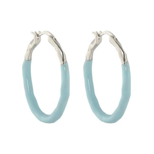Sterling Silver Blue Enamel Geometric Hoop Earring