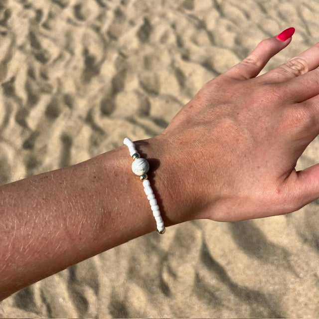 White Beaded Elastic Bracelet
