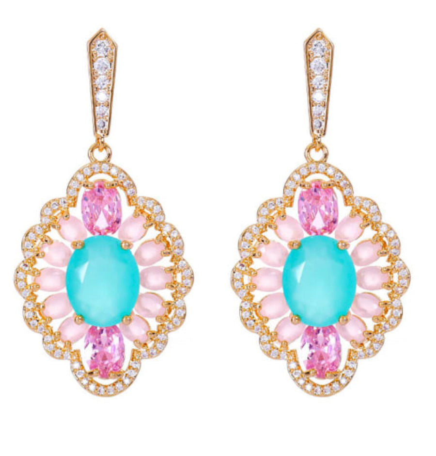 Fleur earring pink and mint green