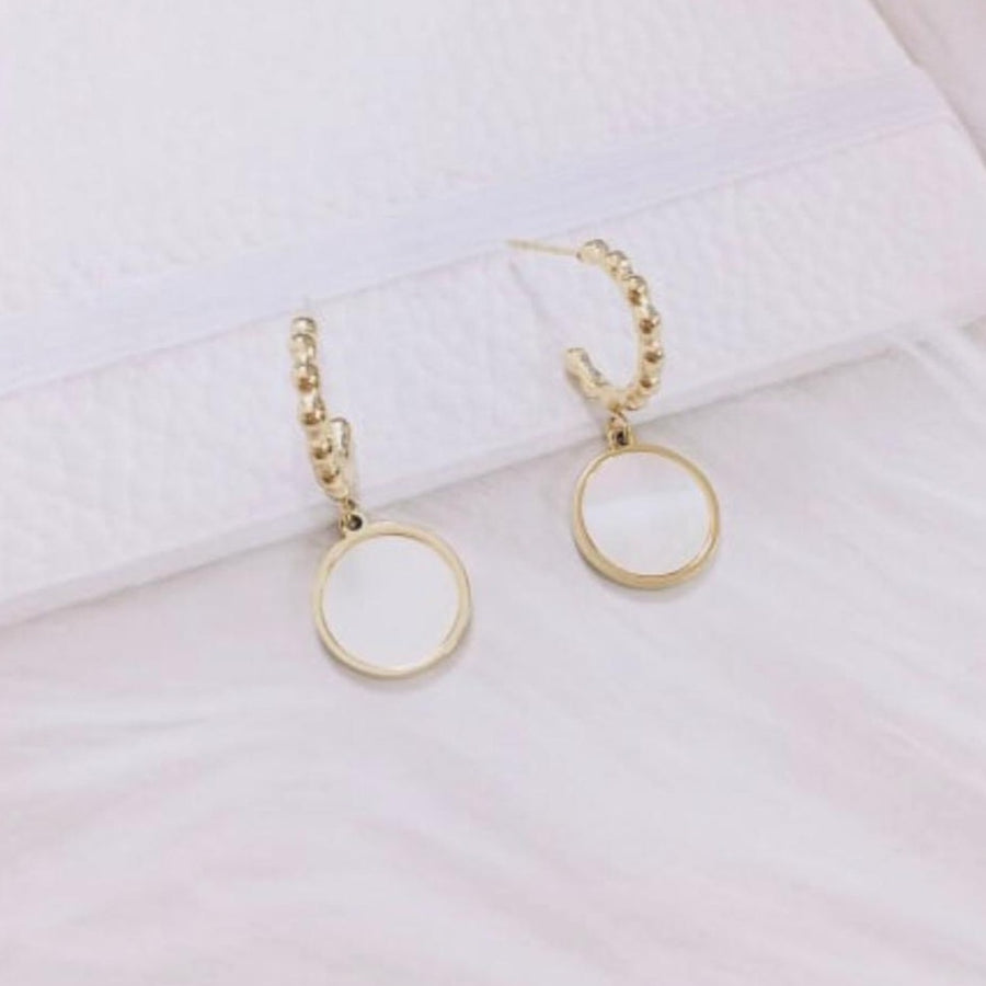 Gold Plated Round Mother of Pearl Drop Earring