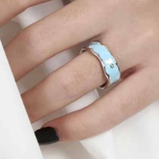 Sterling Silver Adjustable Geometric Blue Band Ring
