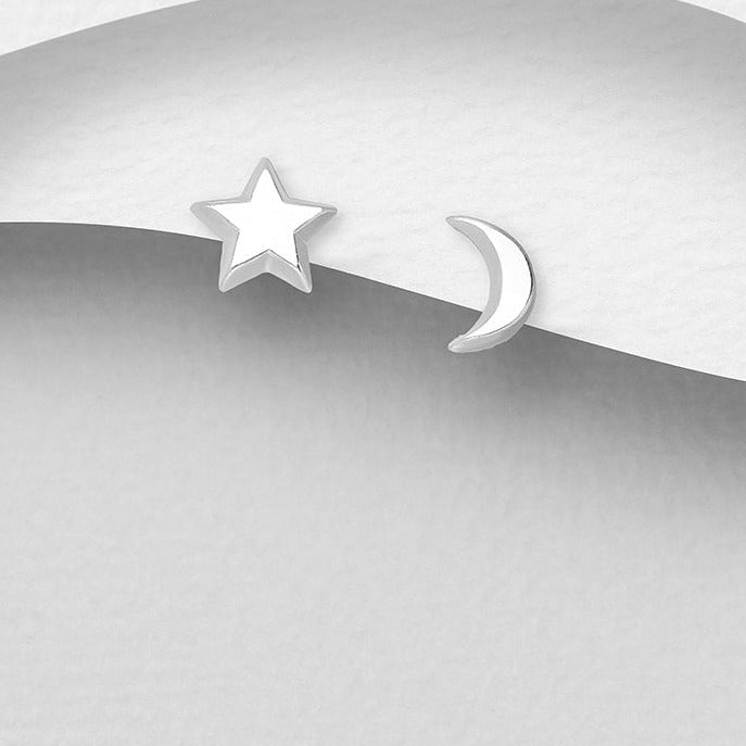 Sterling Silver Star and Moon Studs