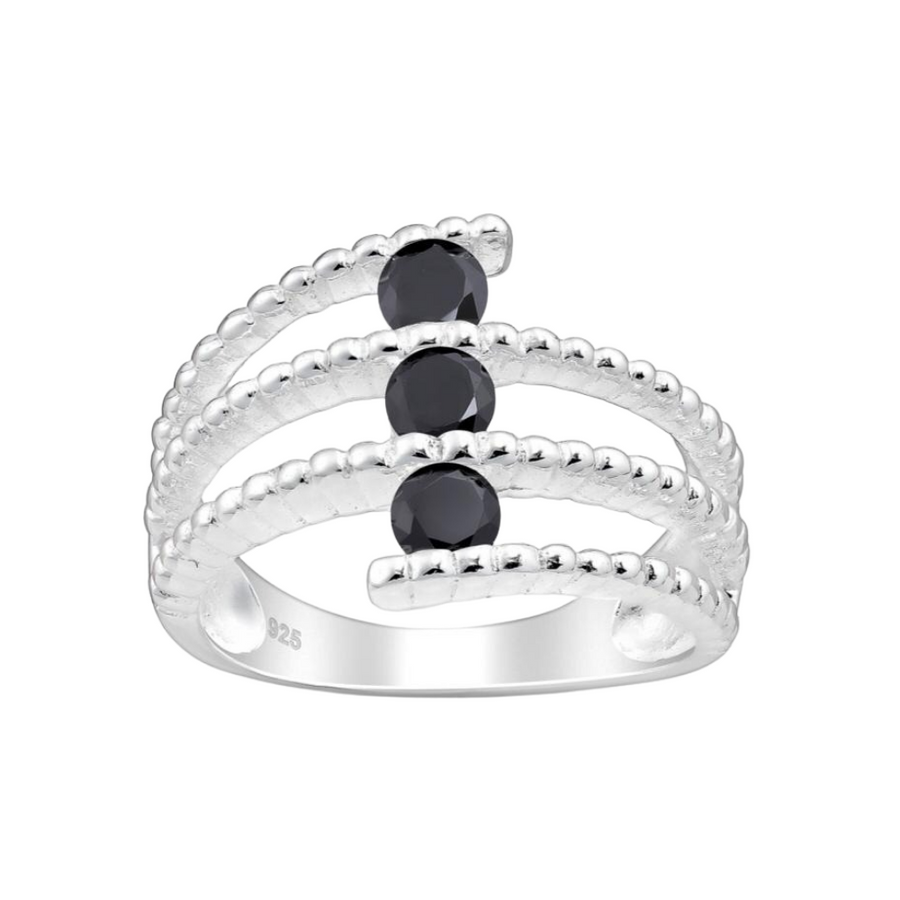 Stacked Black Simulated Diamond Ring