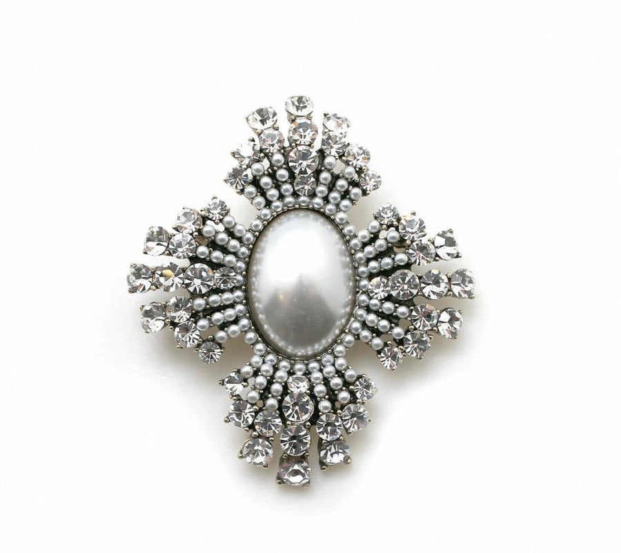 Pearl and Crystal Oval Brooch