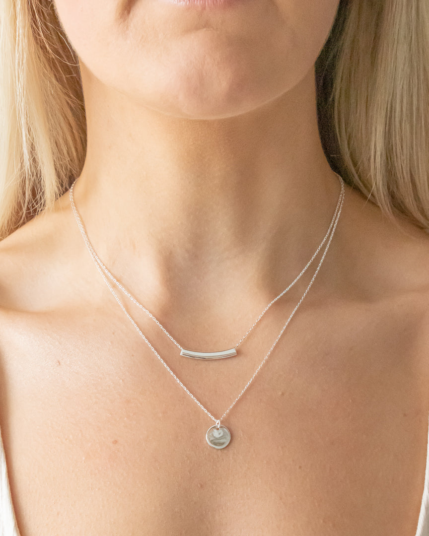 Double Stranded Geometric Bar and Disc Necklace