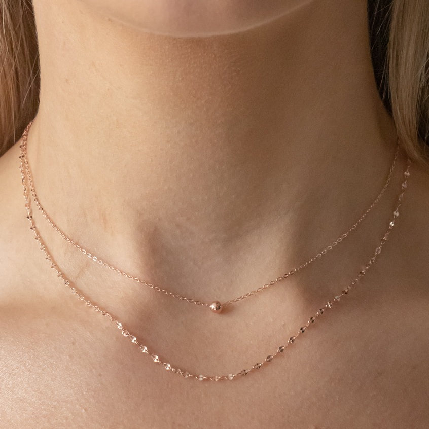 Rose Gold Double Stranded Silver Link Necklace and Disc Necklace Set