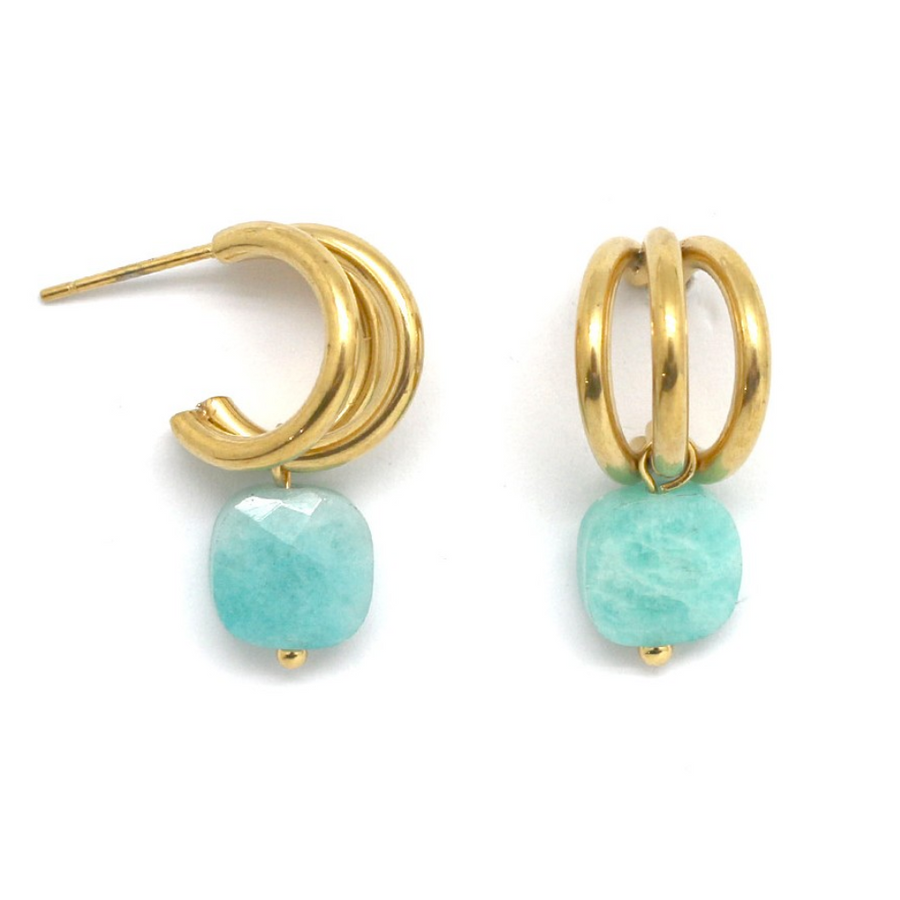 Turquoise Amazonite gold hoop earring