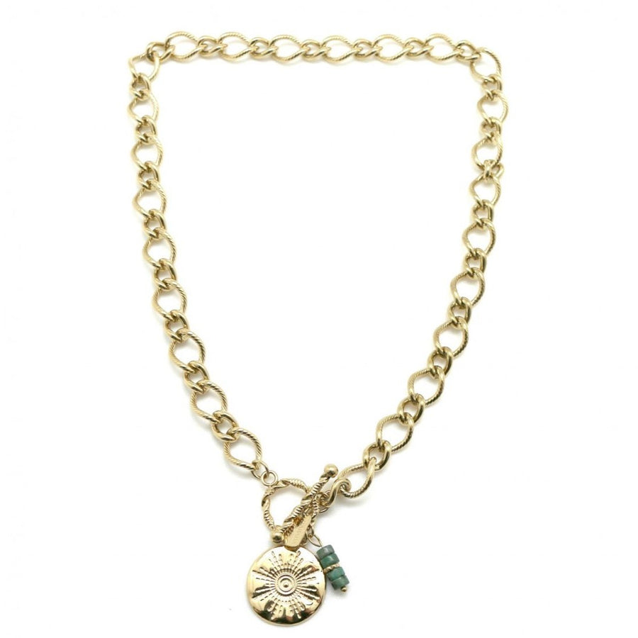 Corde necklace gold with disc & turquoise stone