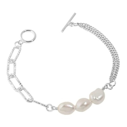 Sterling silver freshwater pearl link bracelet
