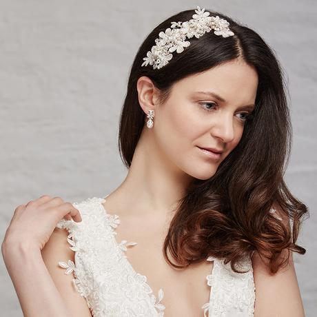 Ela Pearl and Crystal Silver Lace Hairband