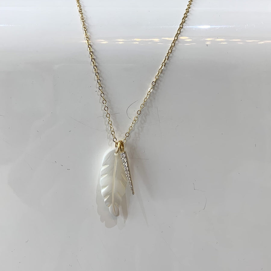Gold Filled Pearl Feather Necklace