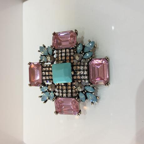 Pink & Blue Gemstone Brooch