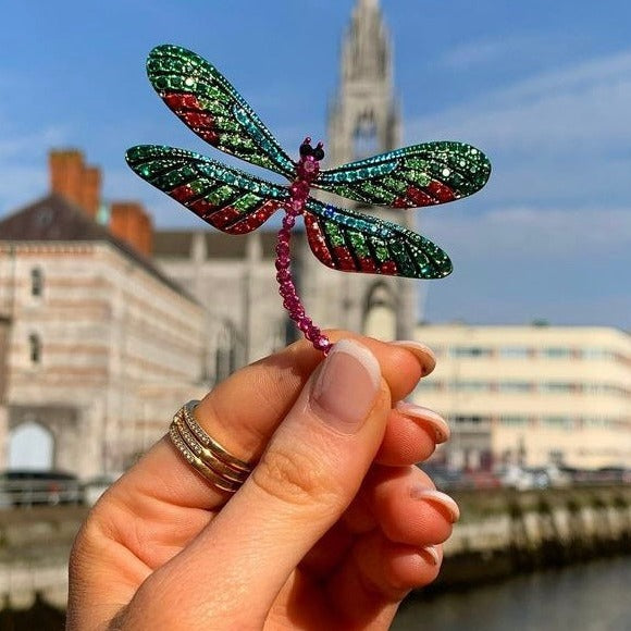 Green and Pink Dragon Fly Brooch