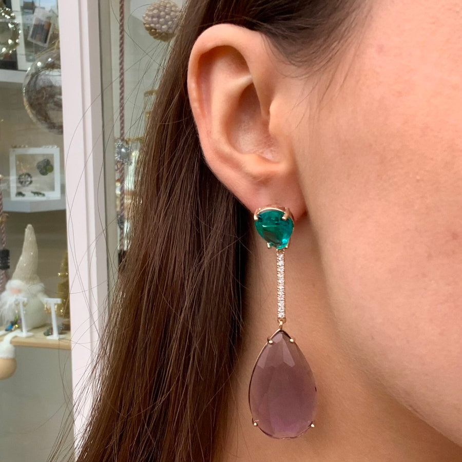 Green & purple teardrop earring