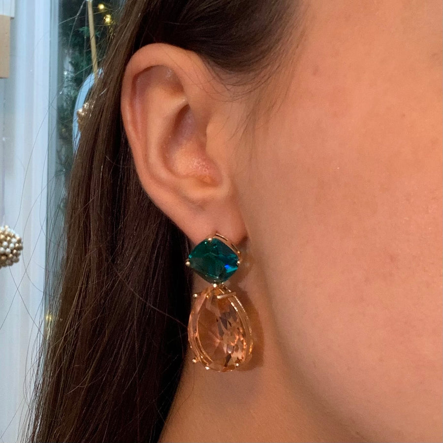 Aquamarine  & amber teardrop earring