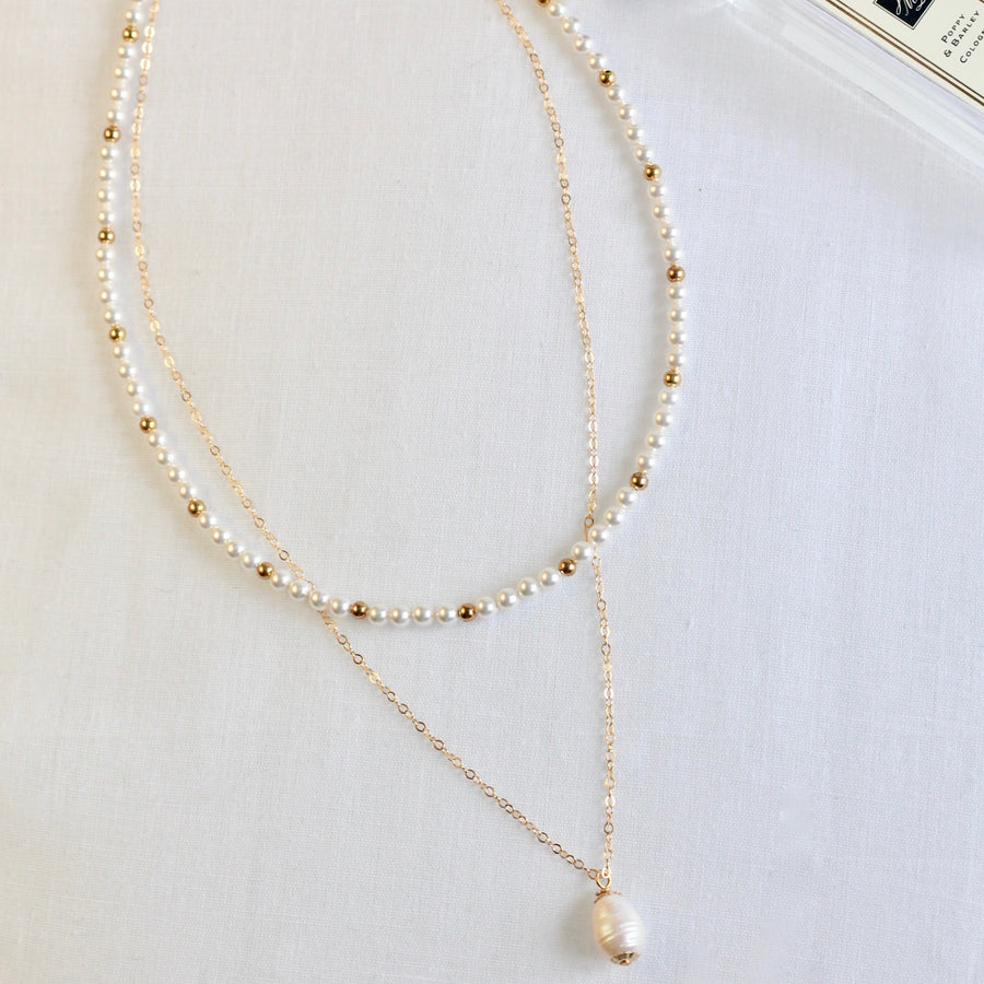 Gold Filled and Pearl Layered Double Strand Necklace