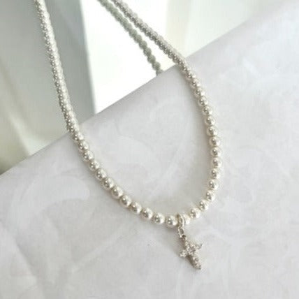 Crystal Cross Pearl Necklace