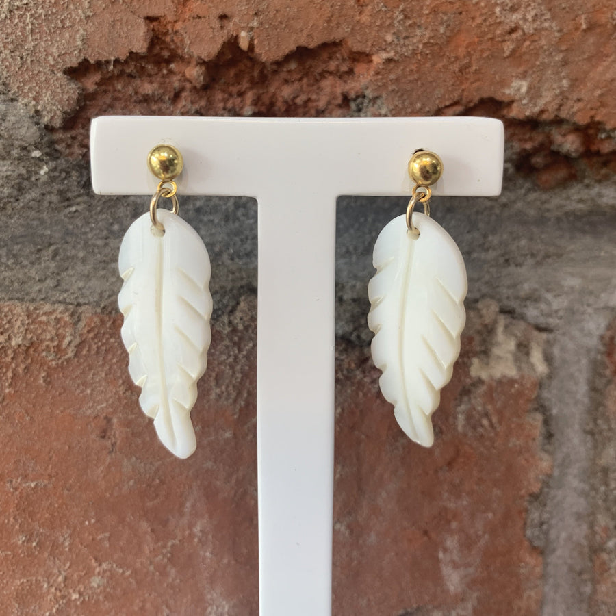 Gold Filled White Feather Pearl Earring