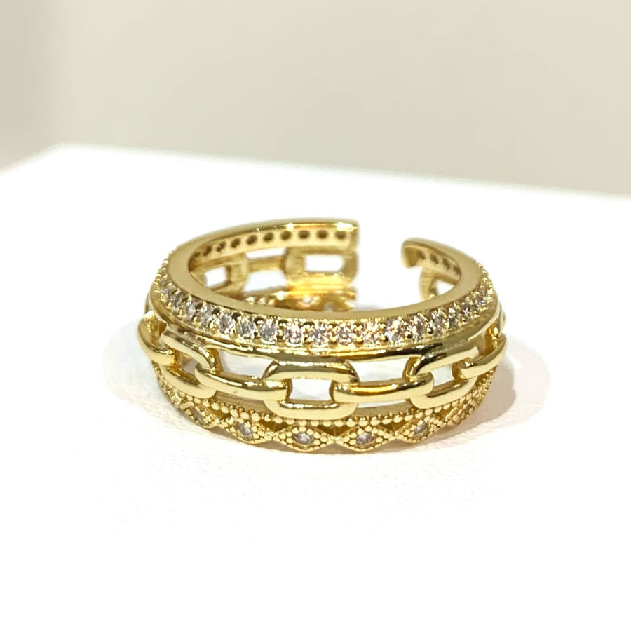 Gold Plated Sterling Silver Crystal and Link Ring