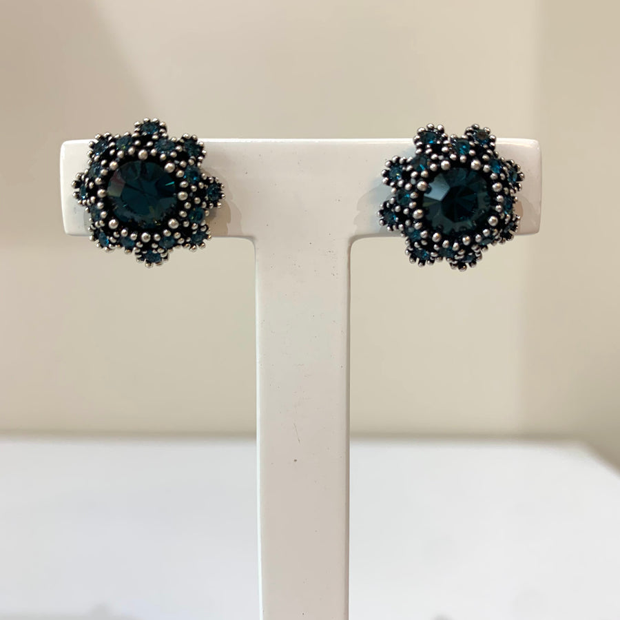 Navy Flower Earrings